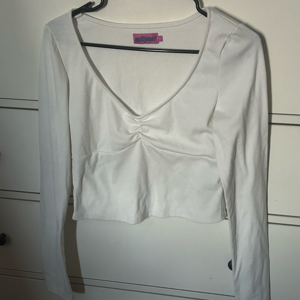 Edikted White Ruched Long Sleeve Top